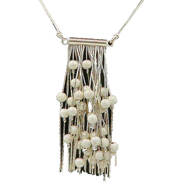 925 Sterling Silver  Vintage Shiny Beaded Chandelier Chain Necklace  NE3646