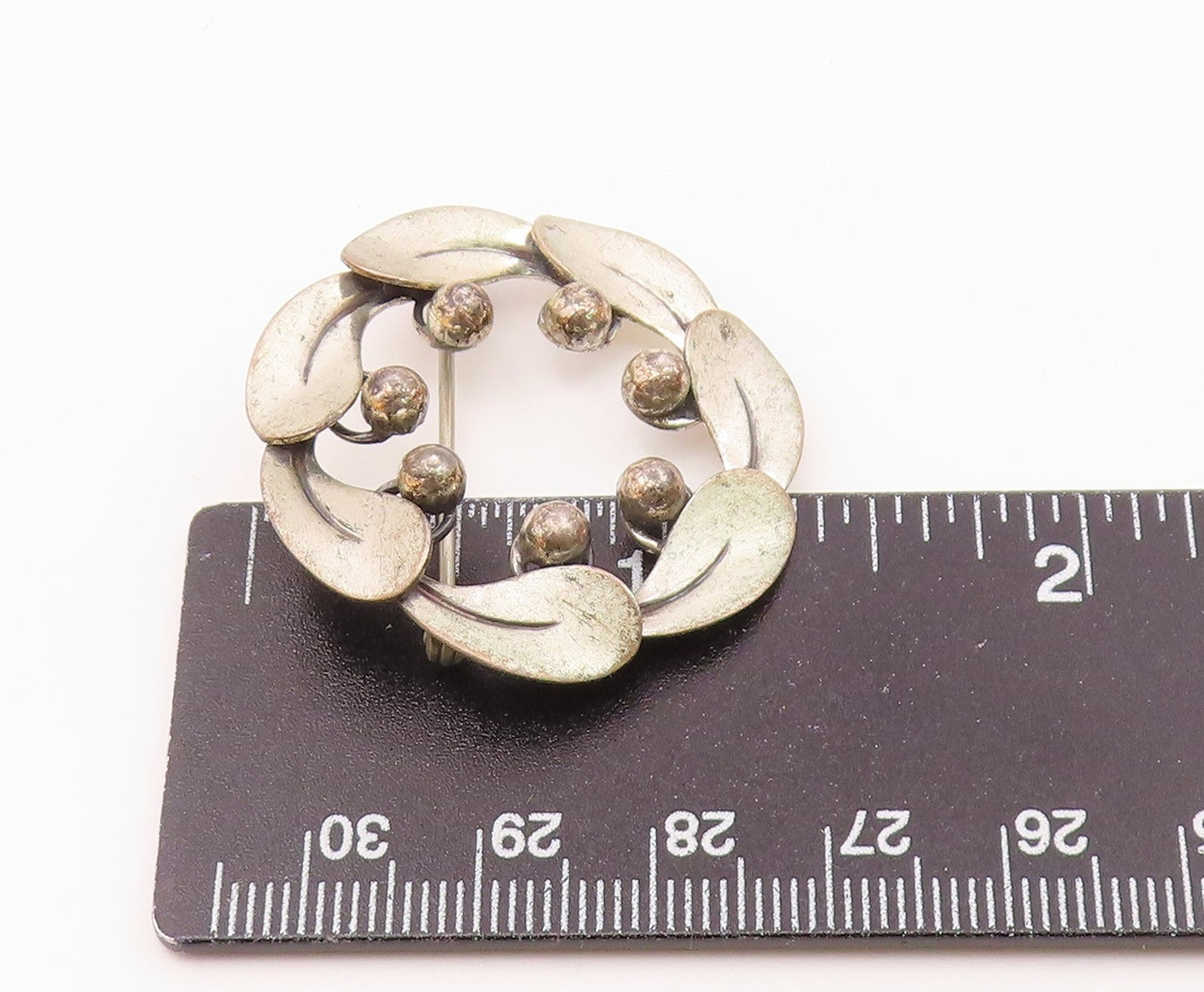 BEAU 925 Sterling Silver  Vintage Modernist Floral Wreath Brooch Pin  BP9198