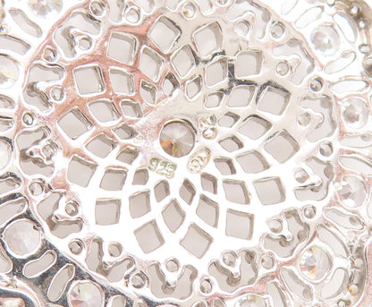 925 Sterling Silver Vintage Pendant CZ Round Sunflower Shape Carved  PT22511