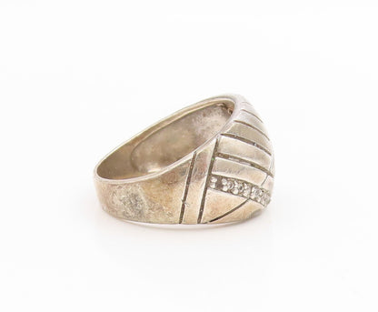 925 Sterling Silver Vintage Ring CZ Crossover Ribbed Dome Band  Sz 7  RG34528