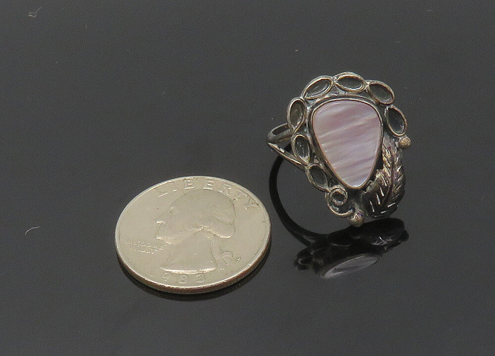 LOWELL DRAPER NAVAJO 925 Silver  Vintage Mother Of Pearl Ring Sz 8  RG20354