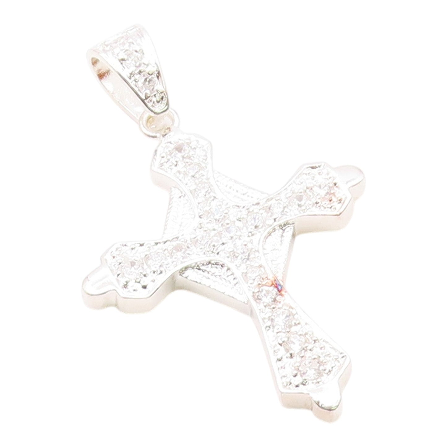 925 Sterling Silver  Vintage Cubic Zirconia Religious Cross Pendant  PT16334