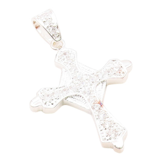 925 Sterling Silver  Vintage Cubic Zirconia Religious Cross Pendant  PT16334