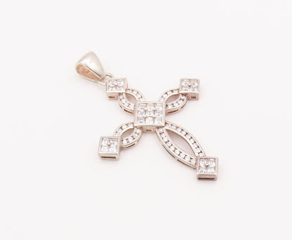 925 Sterling Silver Vintage Pendant Religious Cutout CZ Inlay Cross  PT23109