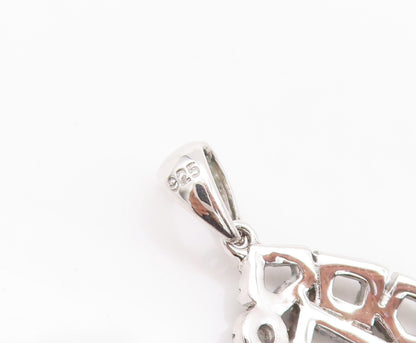 925 Sterling Silver Vintage Pendant Solid Geometric Shape Inlay Topaz  PT22679
