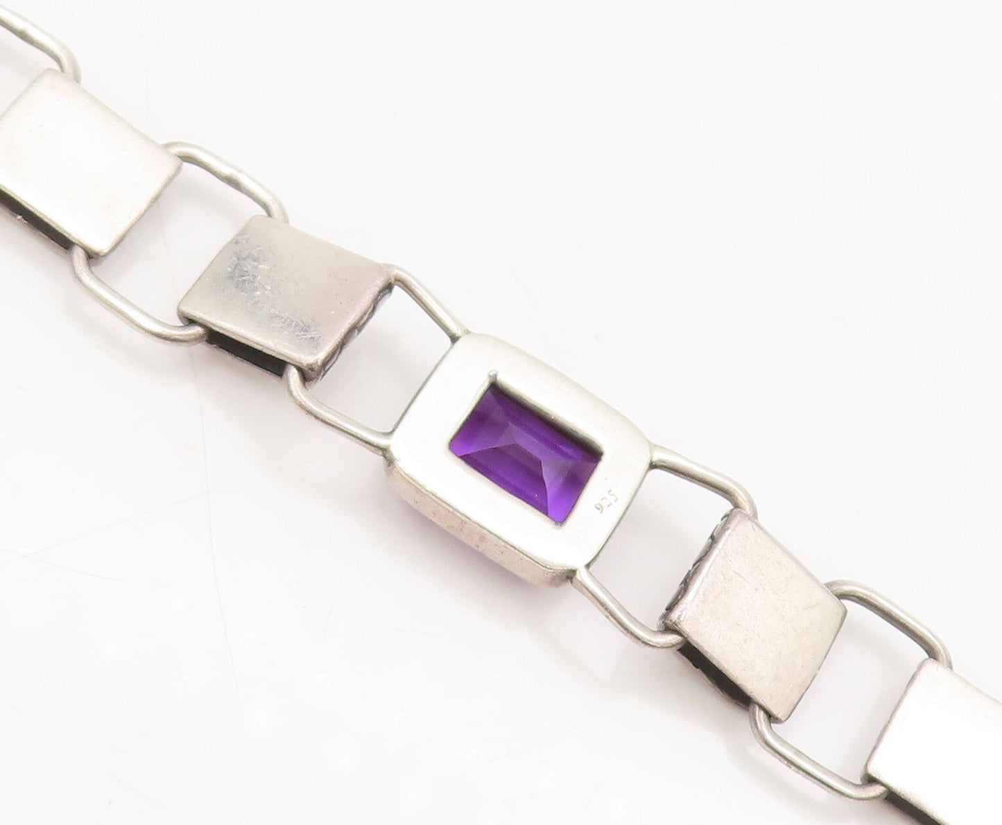 925 Sterling Silver Vintage Large Amethyst Bubble Etched Bracelet  BT10074
