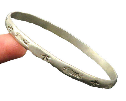 MEXICO 925 Sterling Silver  Vintage Etched Fish Pattern Bangle Bracelet BT8696