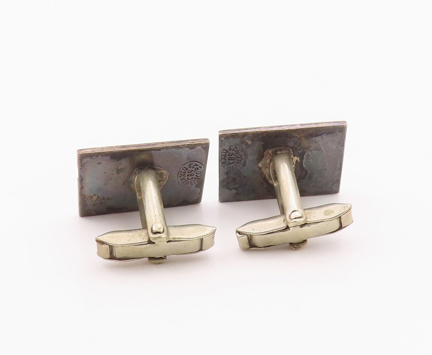 TAXCO 925 Silver  Vintage Carved Stairs Maze Motif Tribal Cuff Links  TR3450