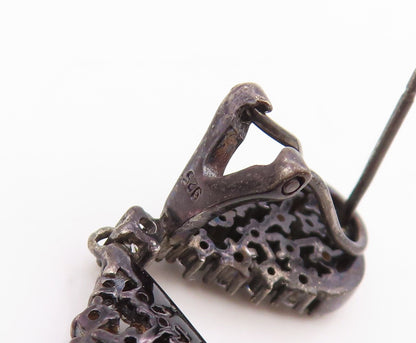 925 Sterling Silver Vintage Earrings Cluster CZ Pave Elegant Teardrop  EG14023