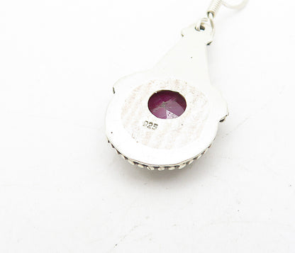 925 Sterling Silver Vintage Faceted Ruby Twist Detail Dangle Earrings EG3480