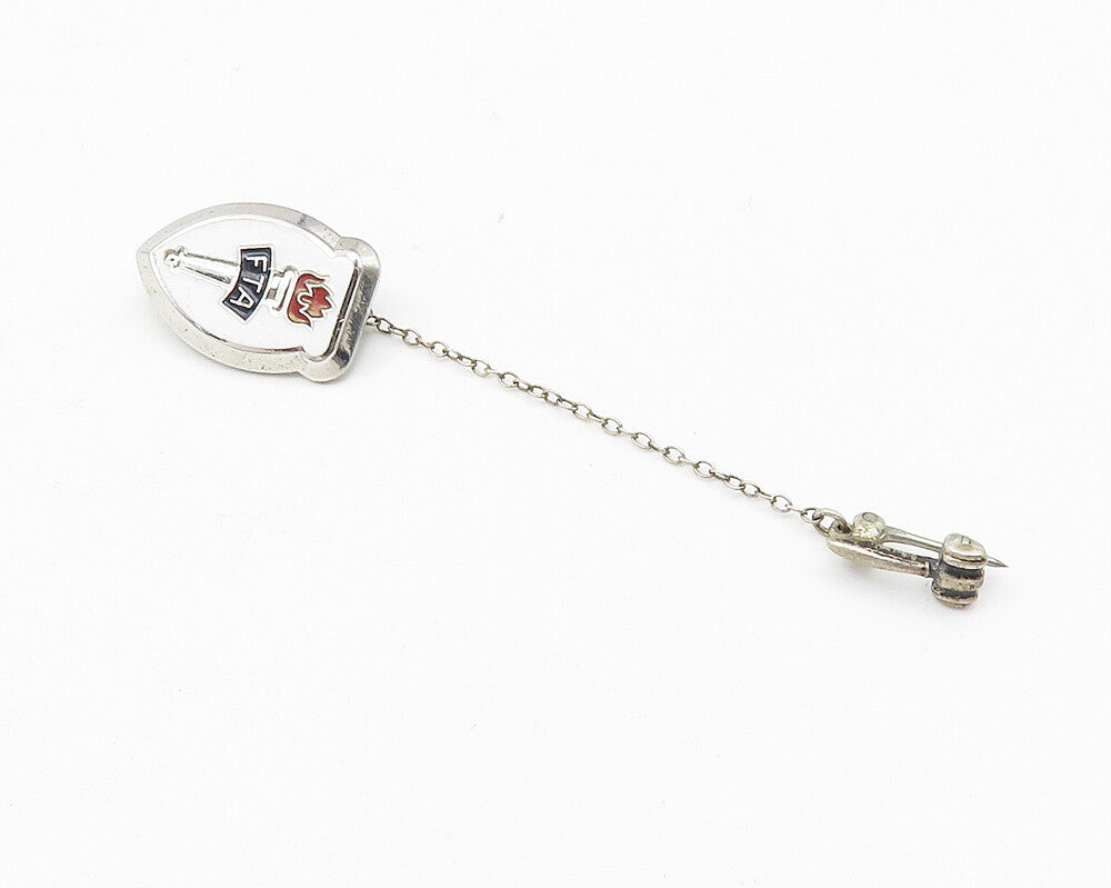 925 Sterling Silver  Vintage Enamel FTA Torch Teachers Brooch Pin  BP4219