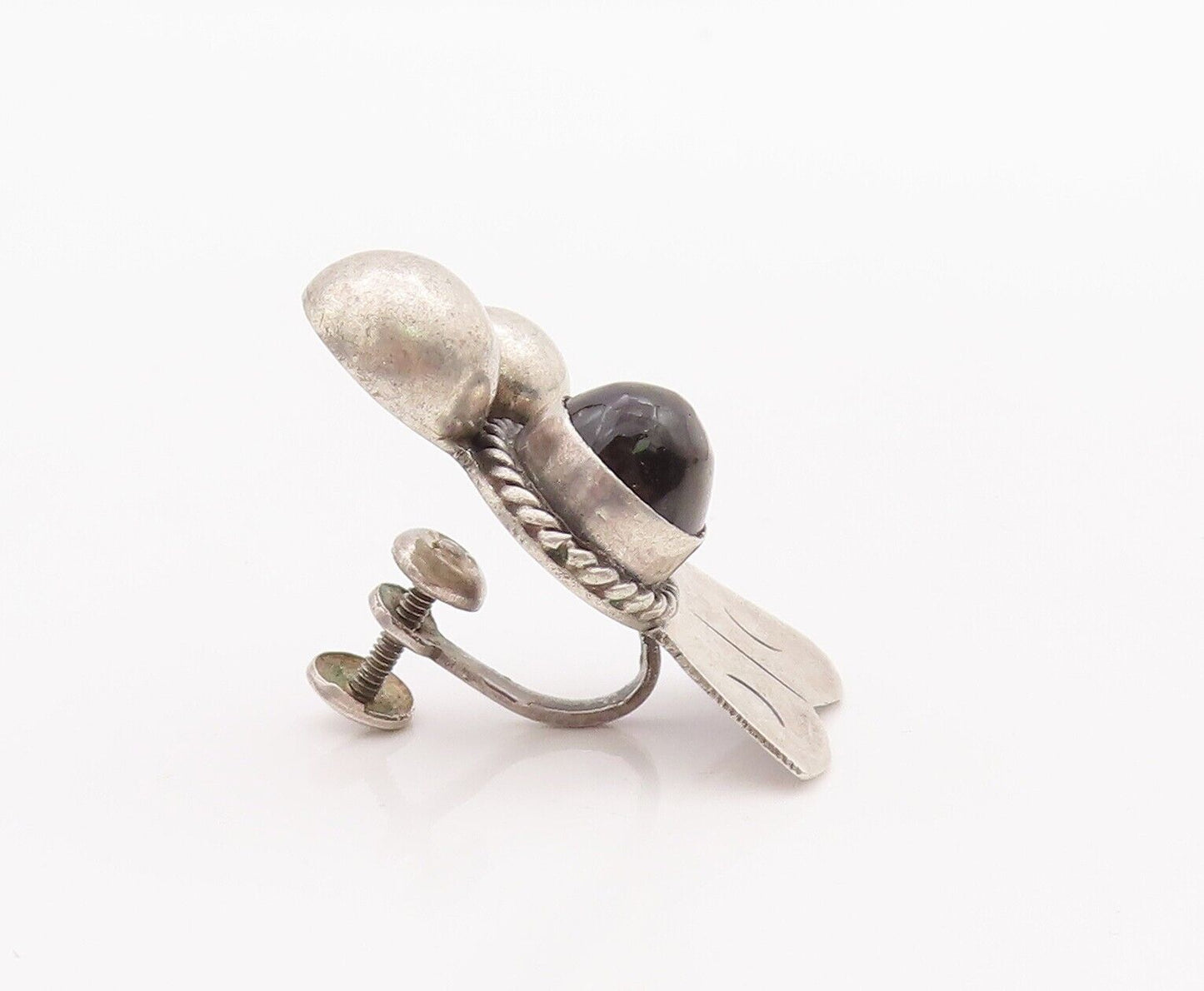 925 Sterling Silver Vintage Earrings MEXICO Antique Beaded Onyx  EG13071