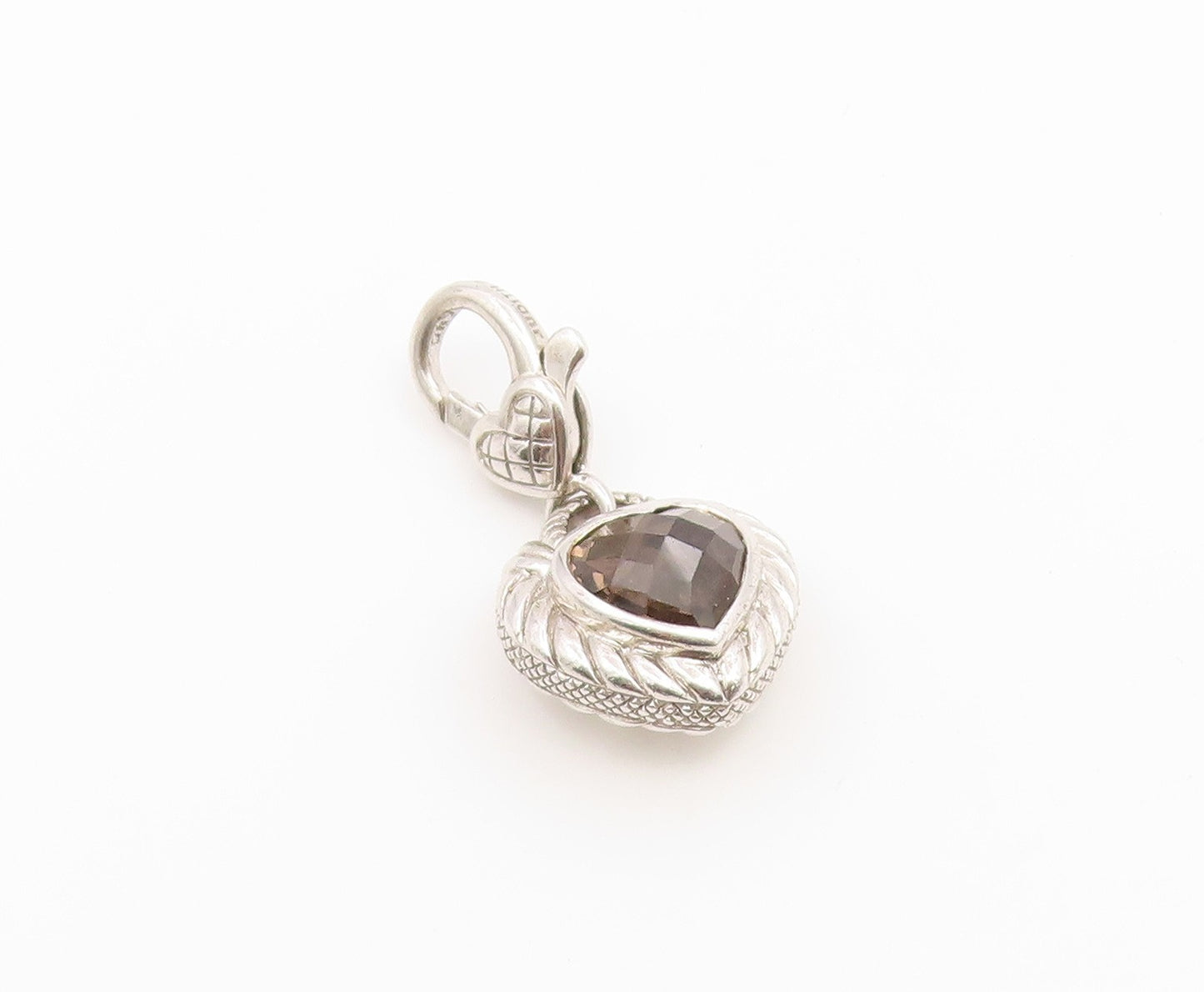 925 Sterling Silver Vintage Pendant JUDITH RIPKA Smoky Quartz Love Heart PT26650