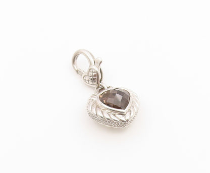 925 Sterling Silver Vintage Pendant JUDITH RIPKA Smoky Quartz Love Heart PT26650
