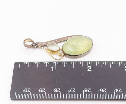 925 Sterling Silver  Vintage Cabochon Prasiolite & Topaz Pendant  PT18839