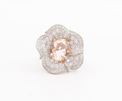925 Sterling Silver Vintage Ring Gemstone Halo CZ Cutout Flower  Sz 7.5  RG29044