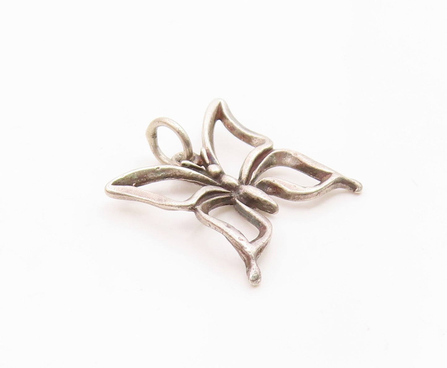 925 Sterling Silver Vintage Shiny Open Butterfly Motif Drop Pendant  PT18021
