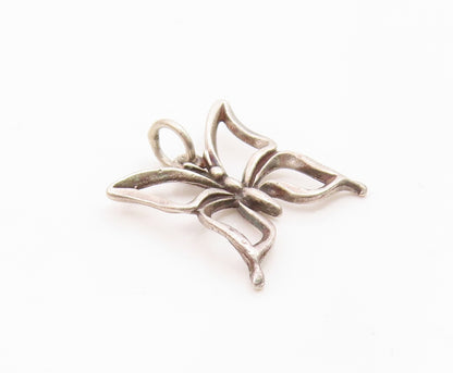 925 Sterling Silver Vintage Shiny Open Butterfly Motif Drop Pendant  PT18021