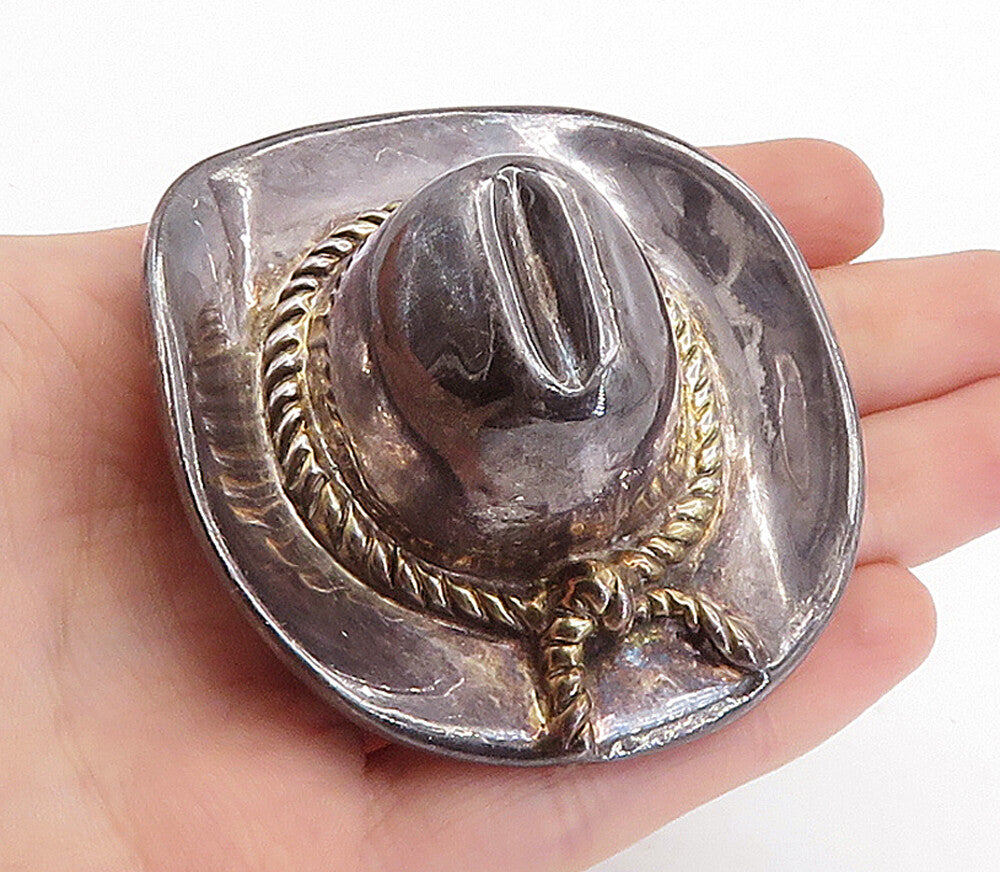 BAT AMI 925 Sterling Silver  Vintage Dark Tone Cowboy Hat Brooch Pin  BP2519
