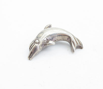 925 Sterling Silver  Vintage Dark Tone Leaping Dolphin Motif Pendant  PT3473