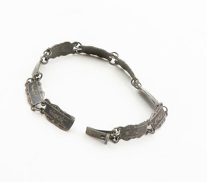 SIAM 925 Sterling Silver  Vintage Niello Enamel Dancer Chain Bracelet  BT6426
