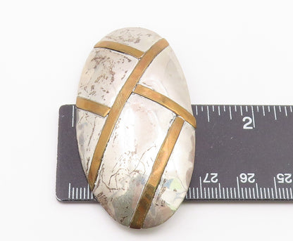 LOUIS BOOTH 925 Sterling Silver  Vintage Shiny 2 Tone Dome Brooch Pin  BP5286
