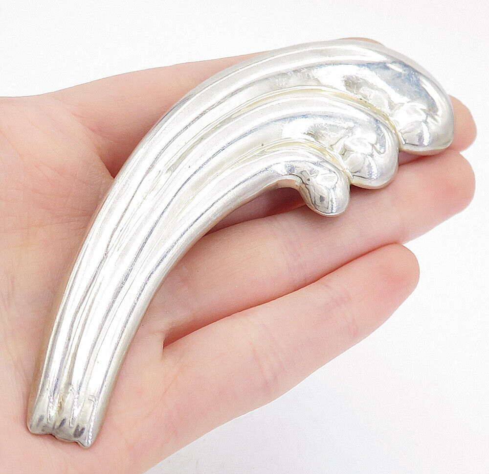 MEXICO 925 Sterling Silver  Vintage Shiny Swirl Wing Design Brooch Pin  BP1467