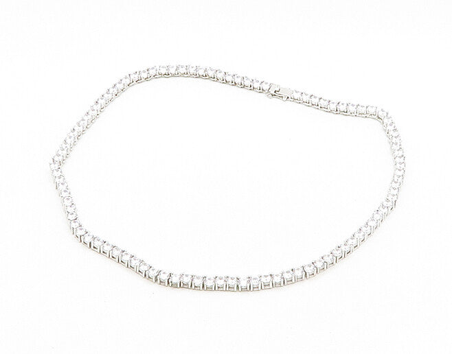 925 Sterling Silver  Vintage Sparkling Cubic Zirconia Chain Necklace  NE3230