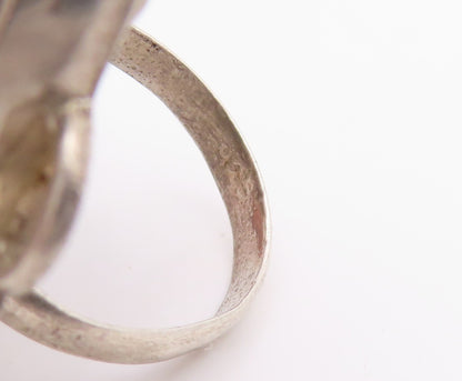 925 Sterling Silver Vintage Ring Carved Framed Drop Shape Gemstone Sz 5  RG33027