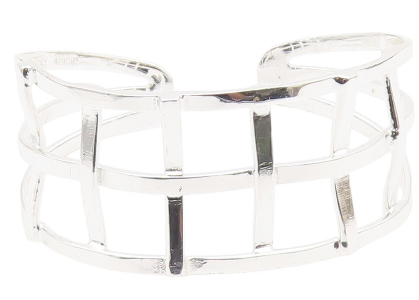 925 Sterling Silver  Shiny Polished Open Square Design Cuff Bracelet  BT7117