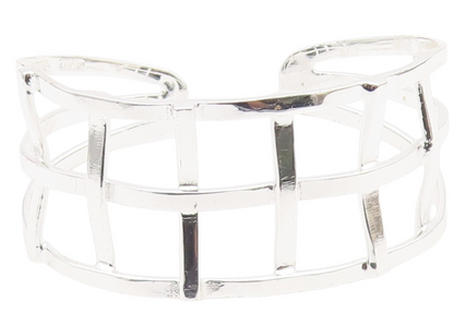 925 Sterling Silver  Shiny Polished Open Square Design Cuff Bracelet  BT7117