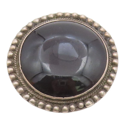 925 Sterling Silver  Vintage Cabochon Cut Black Onyx Round Brooch Pin  BP5121