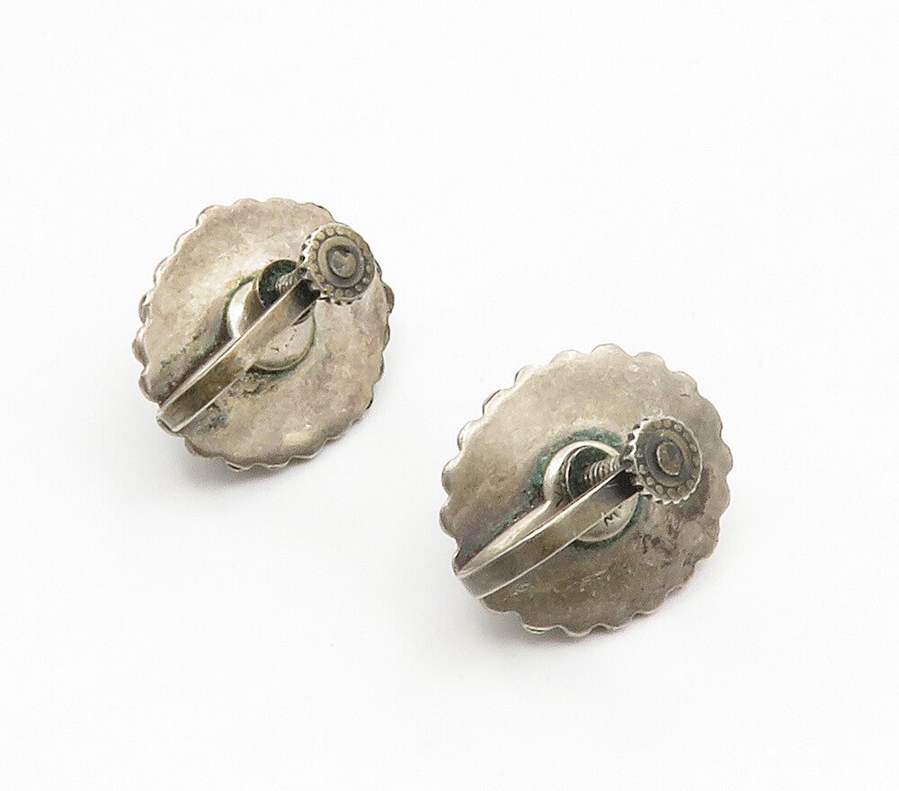 MEXICO 925 Silver  Vintage Cabochon Cut Jasper Non Pierce Earrings  EG7582
