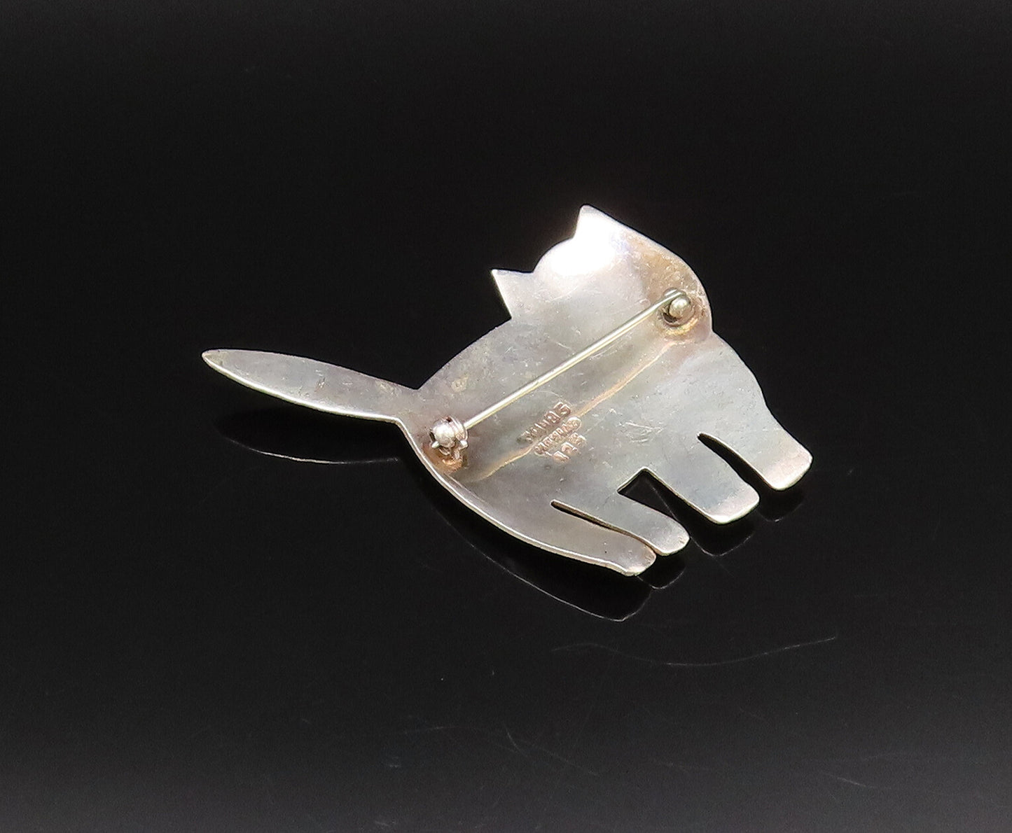 MEXICO 925 Sterling Silver Vintage Minimalist Etched Cat Brooch Pin BP10038