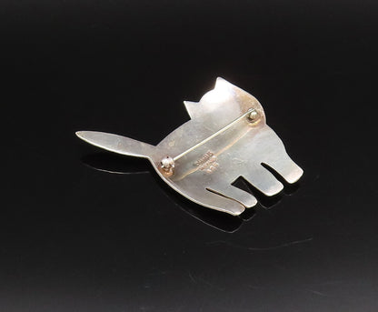 MEXICO 925 Sterling Silver Vintage Minimalist Etched Cat Brooch Pin BP10038