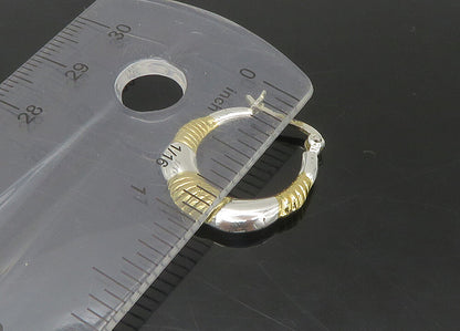 925 Sterling Silver  Vintage Shiny 2 Tone Fluted Detail Hoop Earrings EG10875
