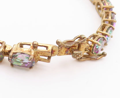 925 Sterling Silver Vintage Bracelet Gold Plated Oval Mystic Topaz Chain BT11380