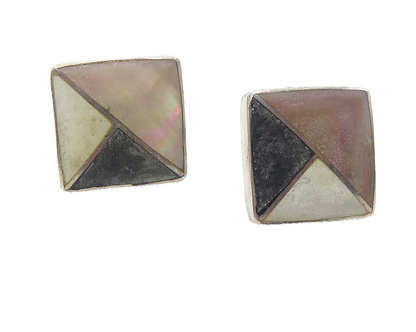 ACLEONI 925 Silver  Vintage Mother Of Pearl Onyx & Abalone Earrings  EG6130