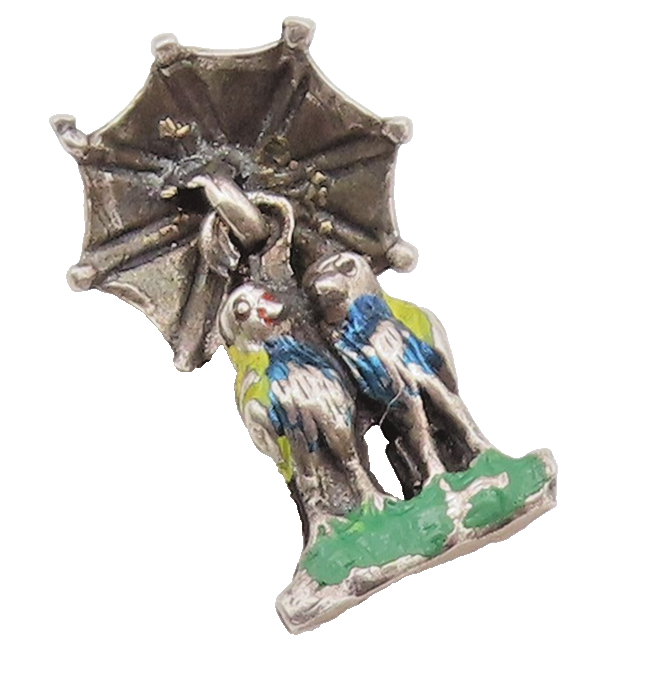 925 Sterling Silver  Vintage Enamel Love Birds Under Umbrella Pendant  PT20726