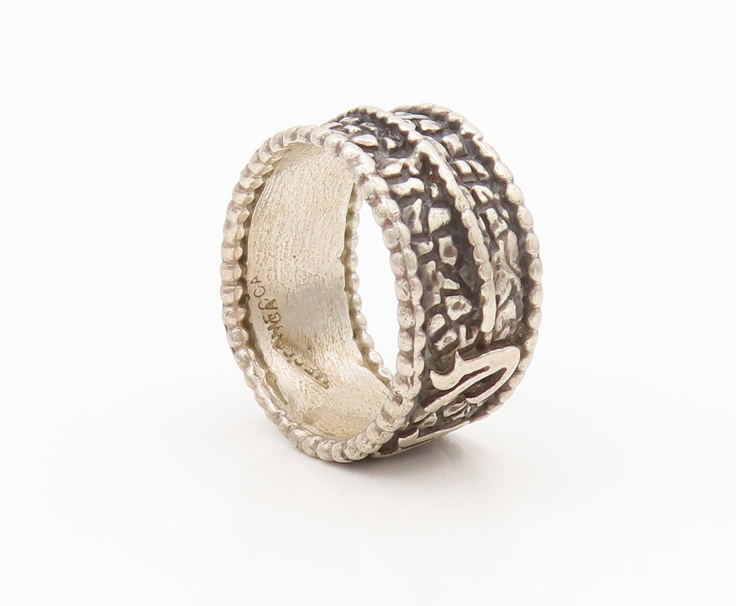 MECCA 925 Silver  Vintage Dented Surface Carved Arabic Ring Sz 11  RG27185