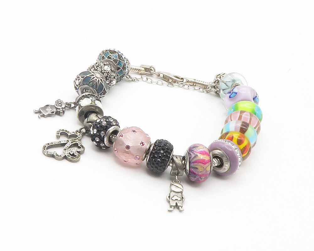 925 Sterling Silver Cubic Zirconia & Multi Stone Beaded Bracelet BT5647