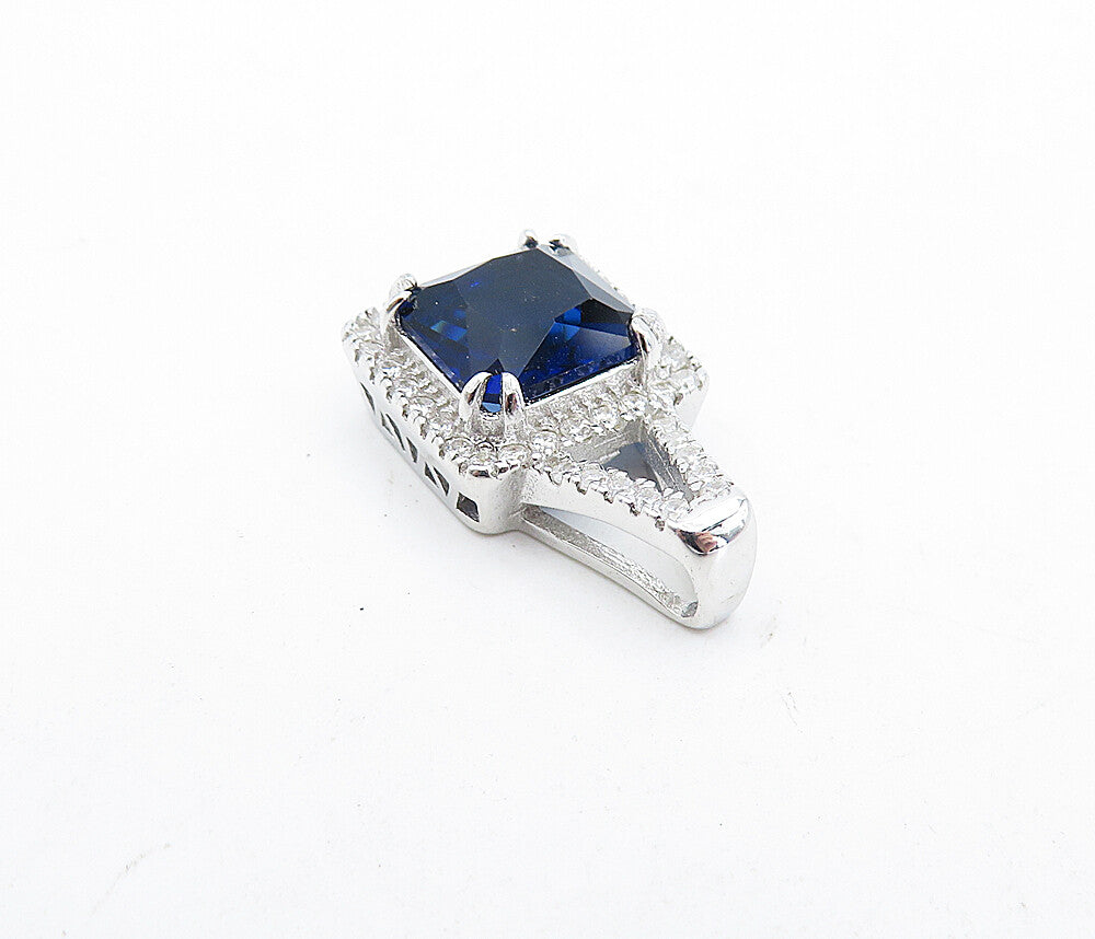 925 Sterling Silver  Blue Topaz & Sparkling Cubic Zirconia Pendant  PT3578