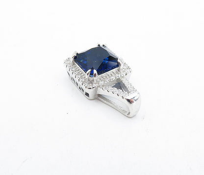 925 Sterling Silver  Blue Topaz & Sparkling Cubic Zirconia Pendant  PT3578