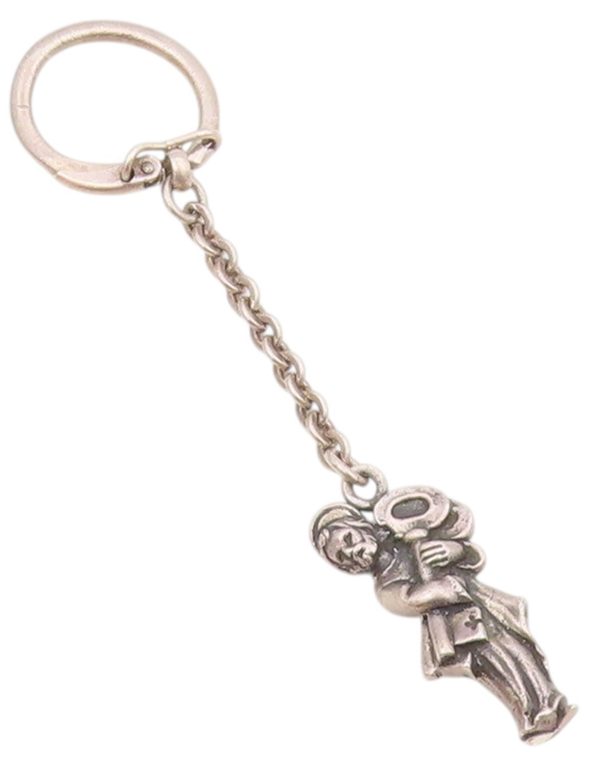 925 Sterling Silver Vintage Sculpted Saint Peter Holding Keys Keychain TR3394