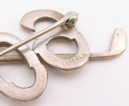925 Sterling Silver Vintage Brooch Etched 60 Year Golfer Sport Charm  BP12034