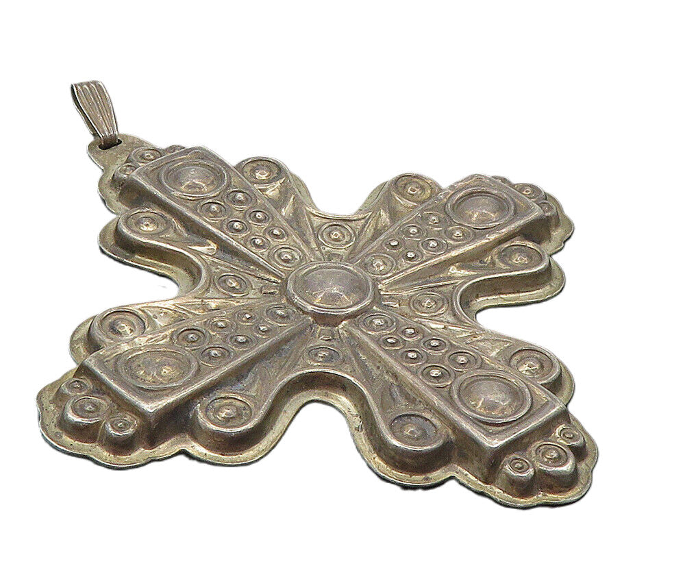 REED & BARTON 925 Silver  Vintage Dark Tone Christmas Cross Pendant  PT7174