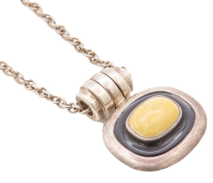 925 Sterling Silver Vintage Necklace ESPO SIG Onyx & Gemstone Inlay  NE4360