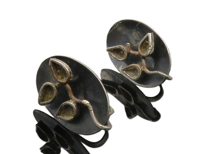 MEXICO 925 Silver  Vintage Oxidized Floral Vine Non Pierce Earrings  EG6561