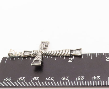 925 Sterling Silver Vintage Pendant Solid Grooved Religious Cross  PT23485