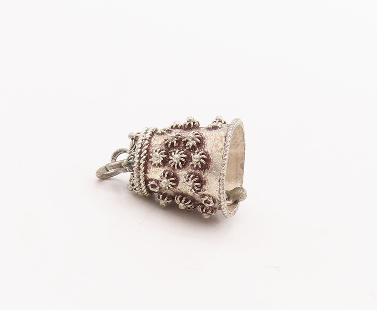 925 Sterling Silver Vintage Pendant Solid Coiled Floral Carved Tea Pot  PT23164